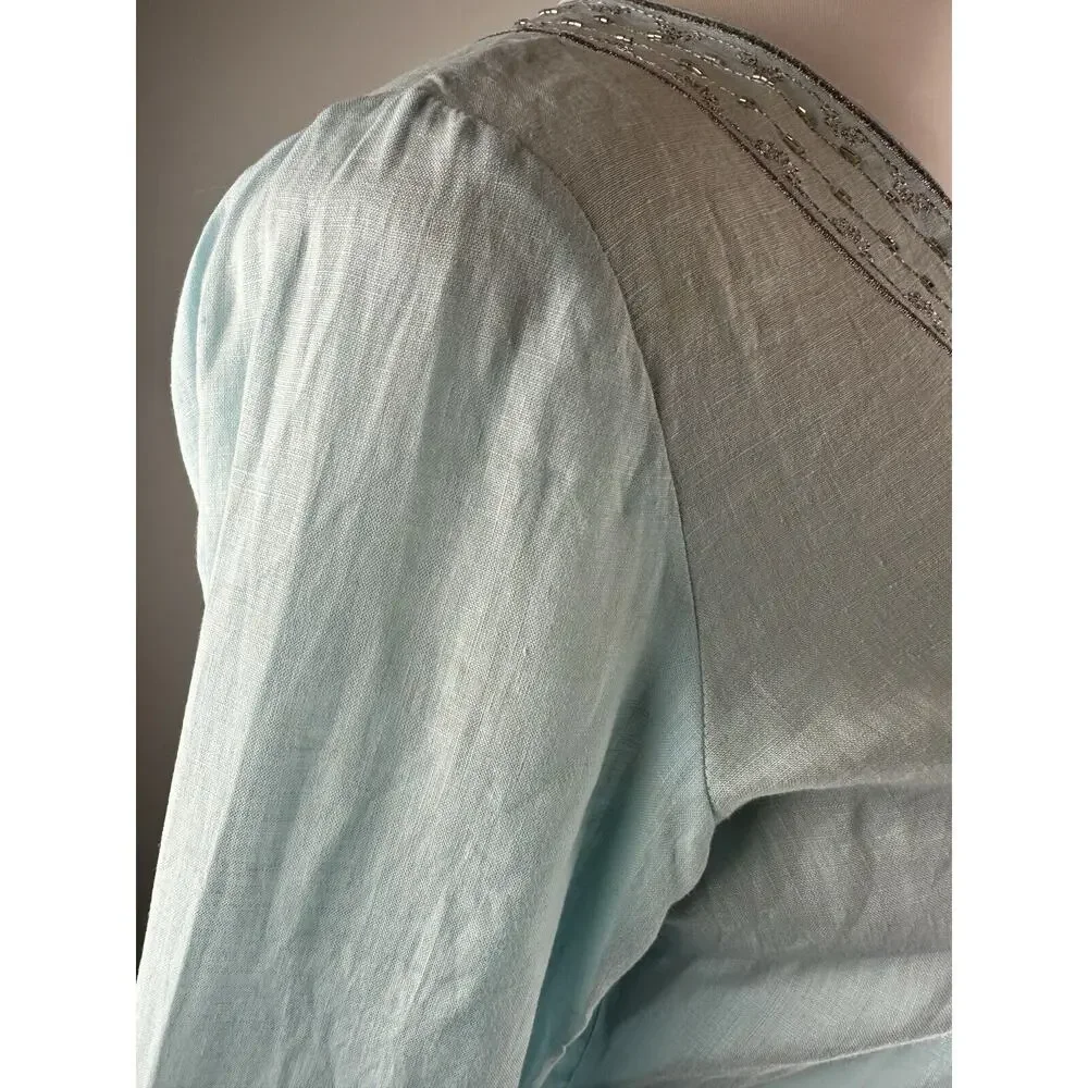✨2/$20 Flawed Lilly Pulitzer Linen Beaded Blouse Light Blue Top Small H11153 - Picture 15 of 16